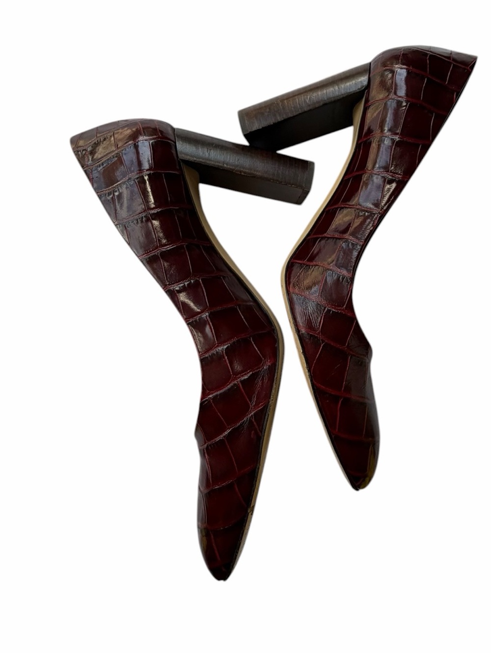 M.Gemi Croc Embossed Leather Pointed Toe Block Heel Pumps – Size 41/US 10.5 11